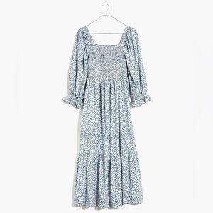 Madewell Lucie Elbow-Sleeve Smocked Midi Dress in Sunflower Field